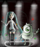 Hatsune Miku and Mike Wazowski by Paperman17