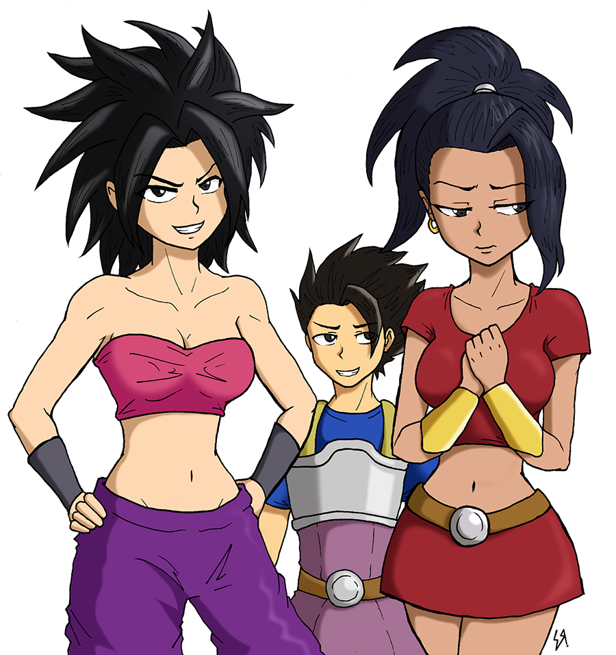 Kyabe,Kale y Caulifla saiyajins del universo 6