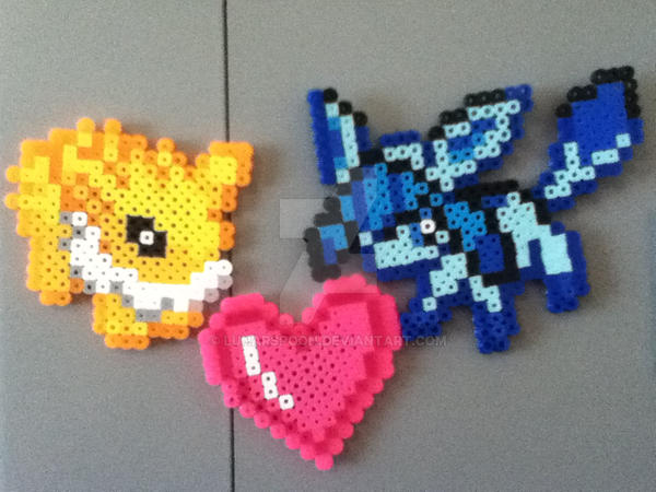 Jolteon and Glaceon Perler Heart Magnets