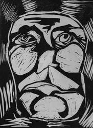 Linocut Print of a Face