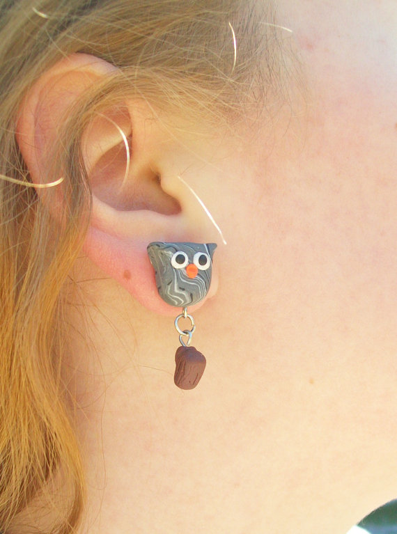 Owl with Log Earrings