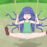 Rika Furude playing on a rope swing