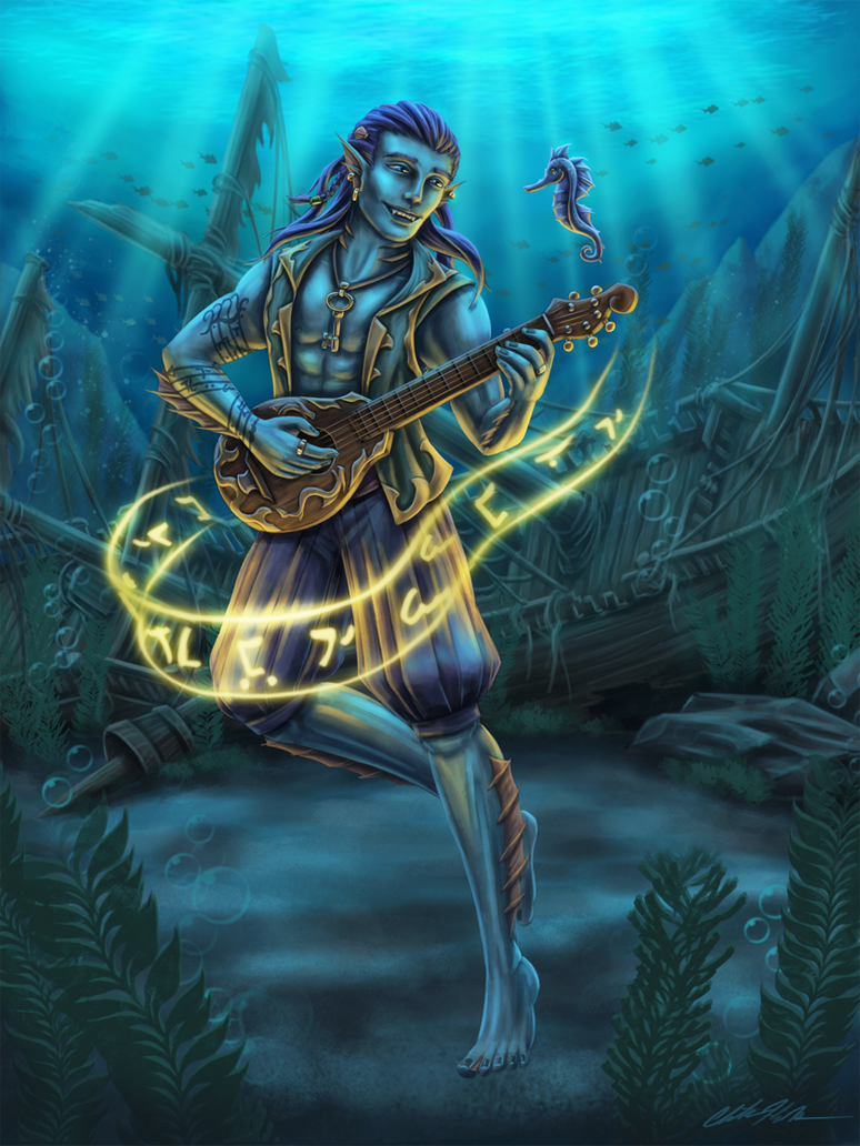 DnD Character Portrait Commission Triton Bard by BuckMoonArt on DeviantArt