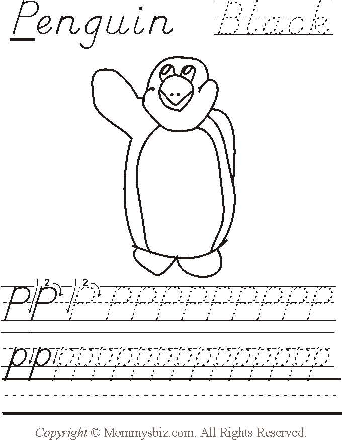 Mommysbiz | P-Penguin-Black Preschool Worksheet