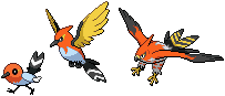 Fletchling, Fletchinder, and Talonflame Sprites