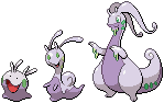 Goomy, Sliggoo, and Goodra Sprites