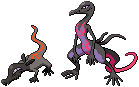 Salandit and Salazzle Sprites by conyjams