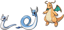 Dratini, Dragonair, and Dragonite Sprites