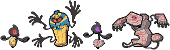 Yamask, Cofagrigus, and Runerigus Sprites