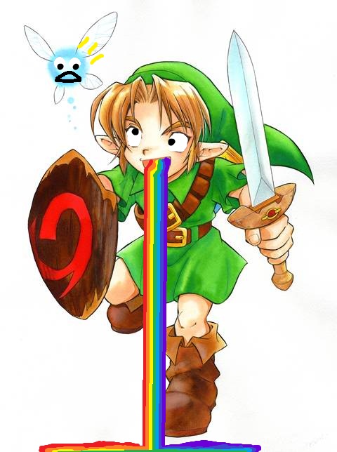 OoT Link throwing up Rainbows