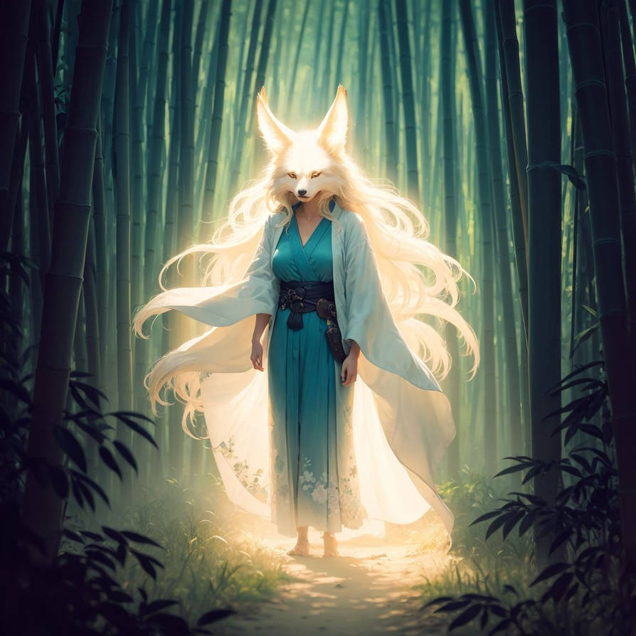 Kitsune Spirit in a Bamboo Forest #02b by FutureRender on DeviantArt