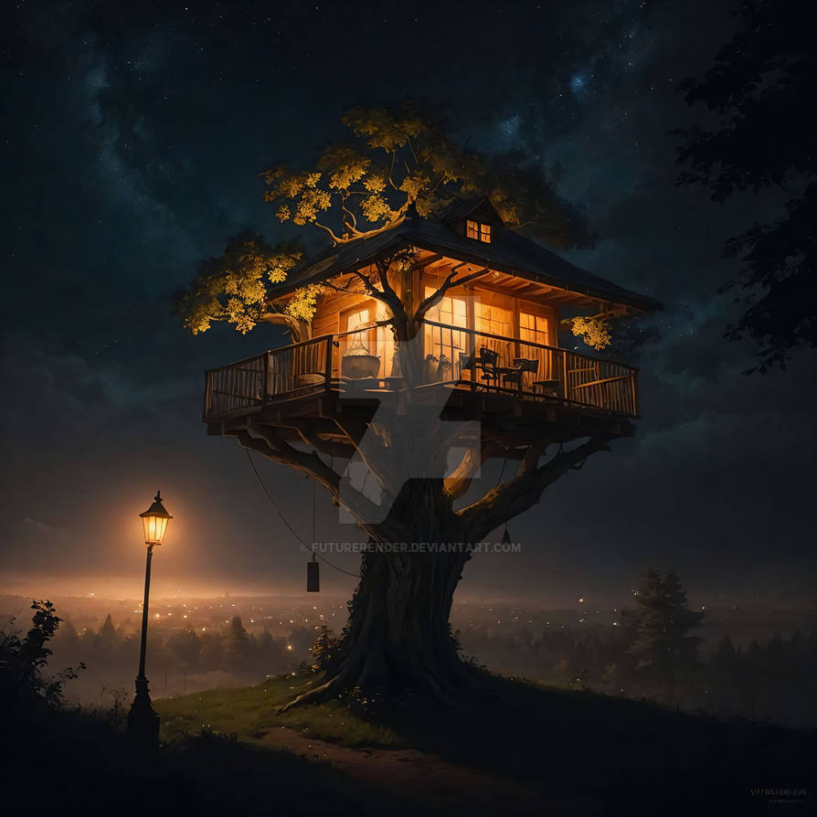 Cozy Treehouse and Starry Night Sky by FutureRender on DeviantArt