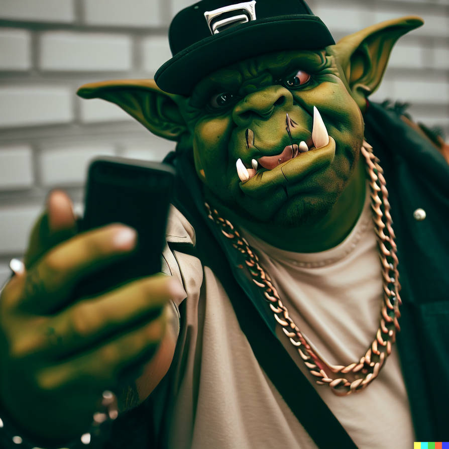 Orc Rapper HipHop Orc Selfie #8 DALLE 2023-05-12 by FutureRender on DeviantArt