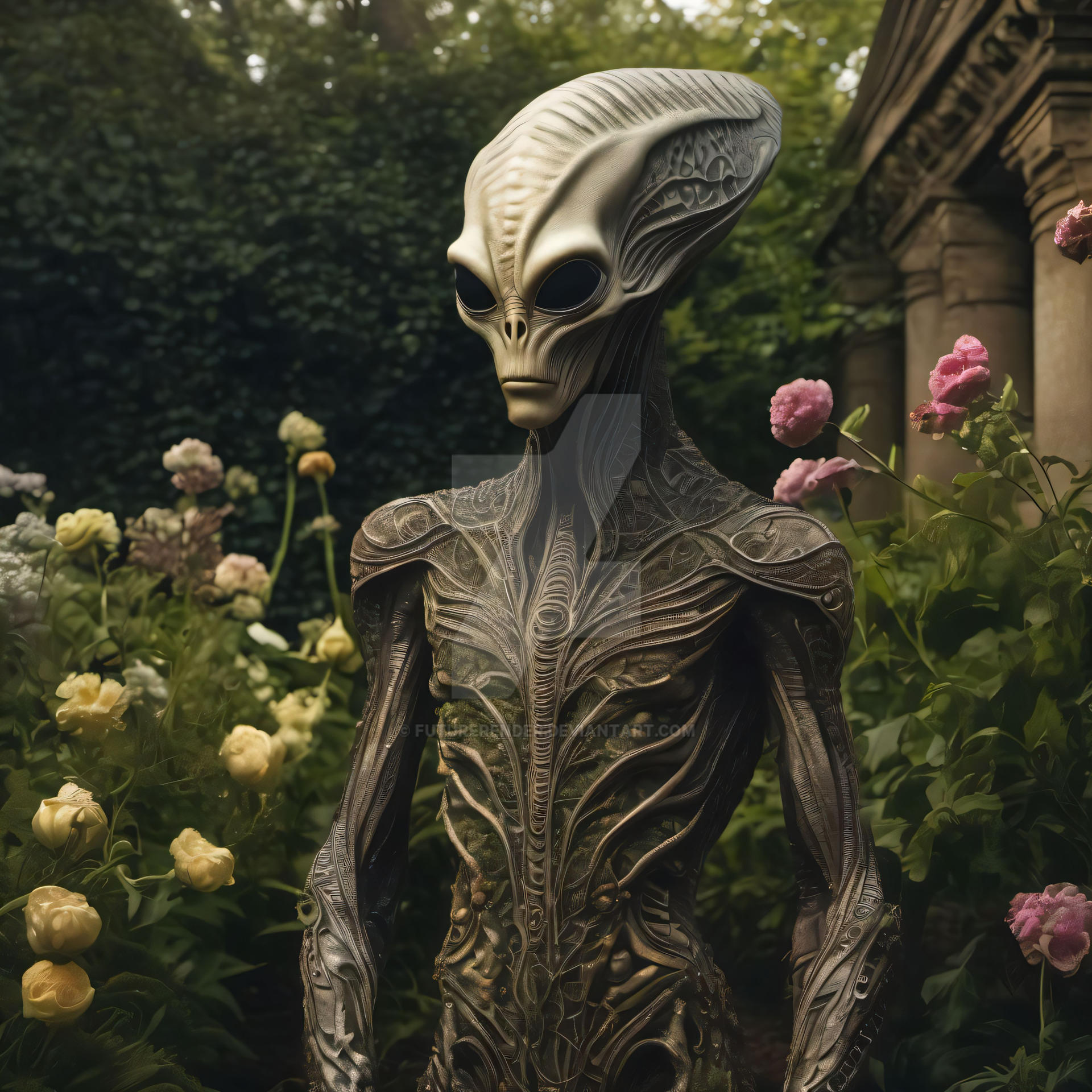 #03809 alien in flower garden by FutureRender on DeviantArt