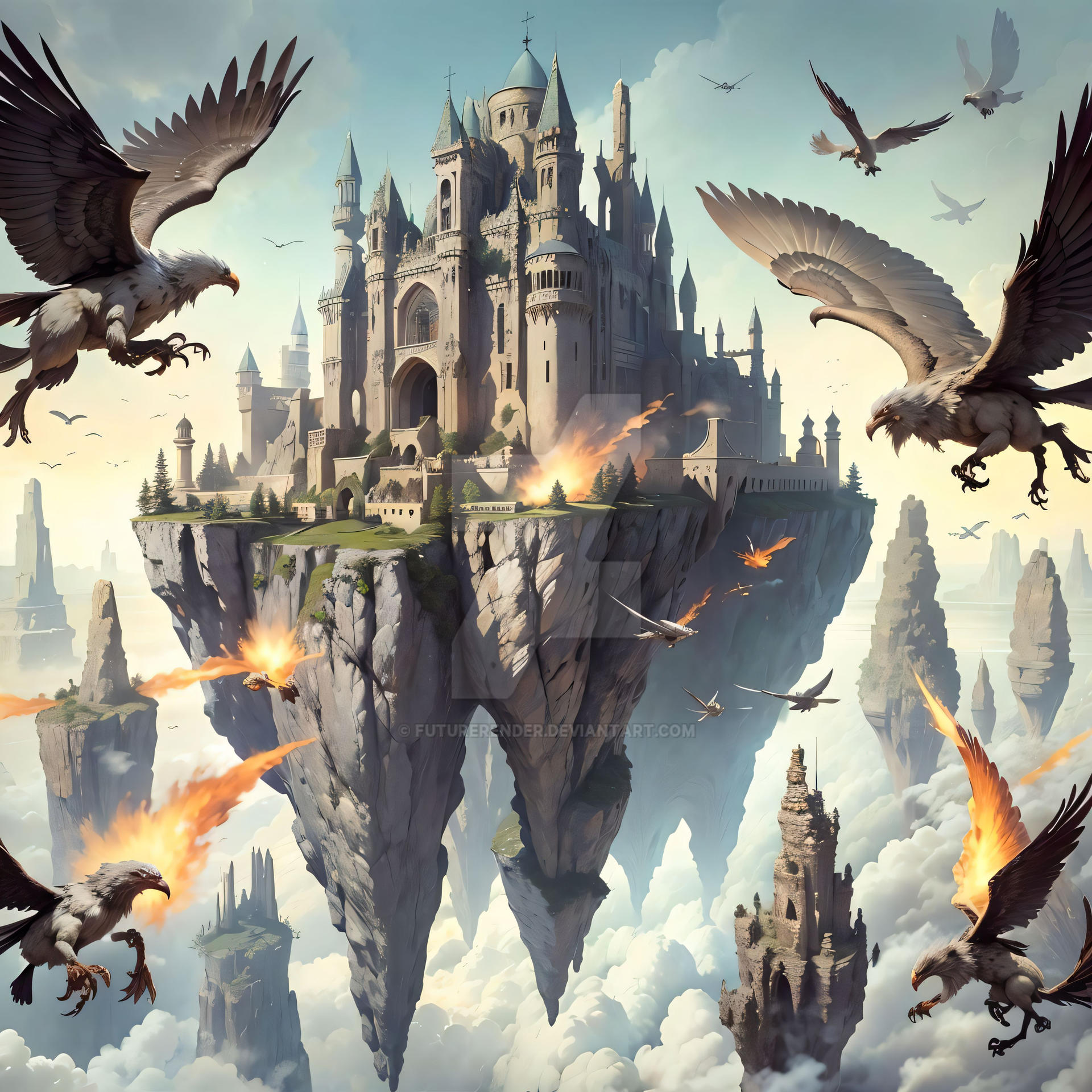 Attack Castel Griffins attack castle in the sky by FutureRender on DeviantArt