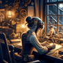 Steampunk girl in workshop