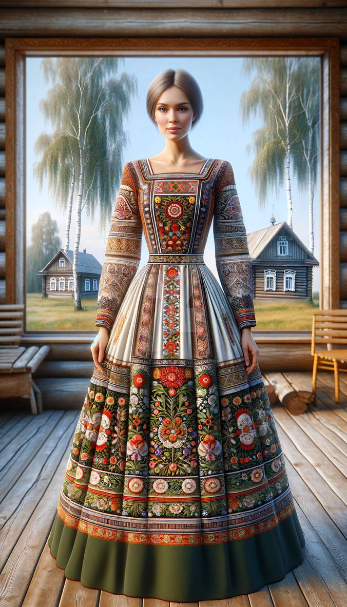 Russian woman wearing a traditional sarafan dress by FutureRender