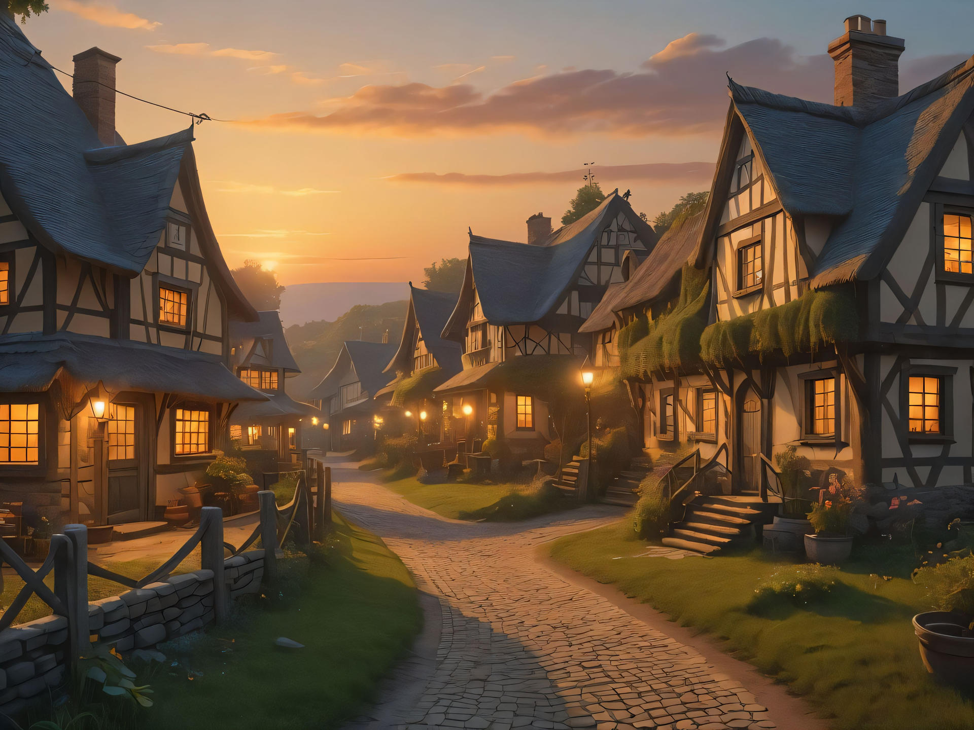Cozy village golden hour by FutureRender on DeviantArt