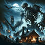 Skeleton giant attacks village