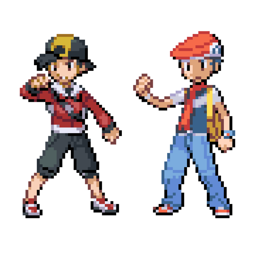 red, ethan, surf sprite, and fly sprite (pokemon and 1 more) drawn