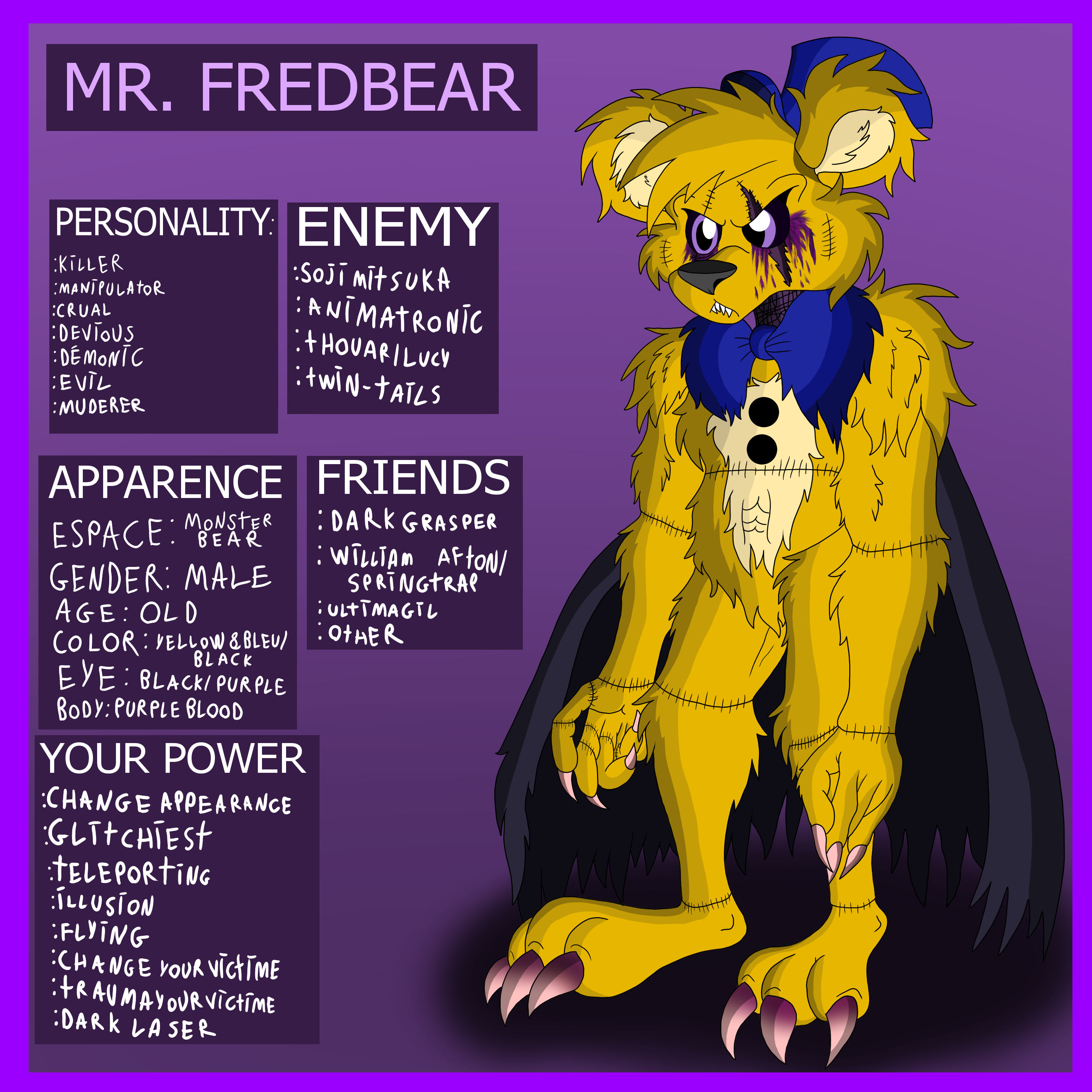 Anime-style drawing of fredbear character from fnaf