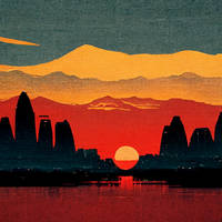 Sunset Landscape in cartoon style