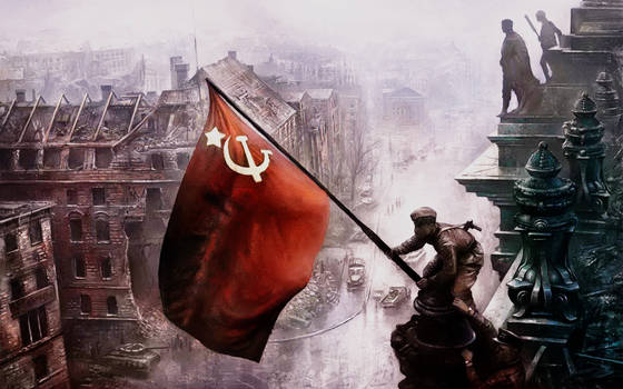The Soviet flag over the ruins of Berlin 1945