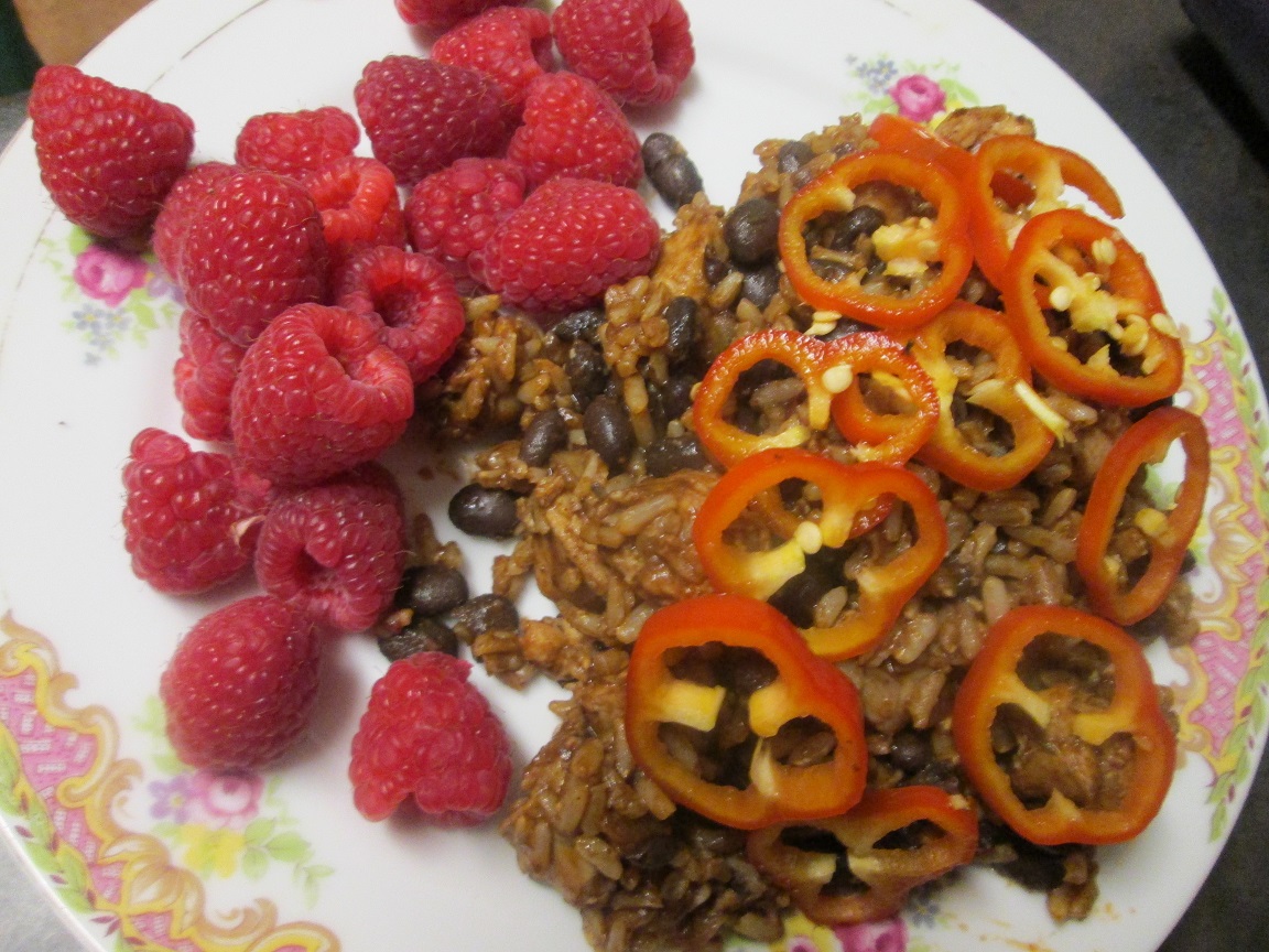 spicy beans and rice with raspberries