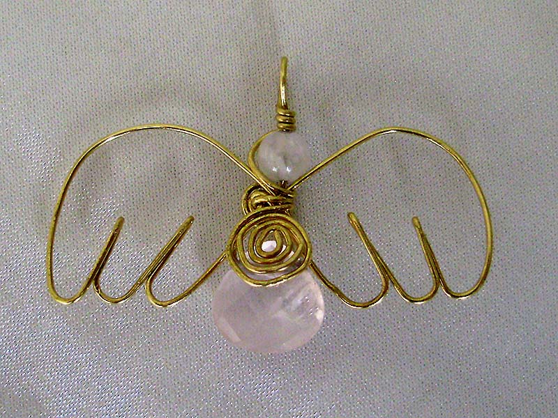 Angel wire wrap pendant, Rose quartz