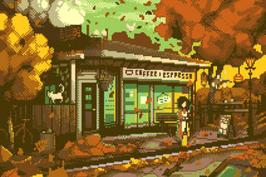 Autumn Cafe Pixel Painting