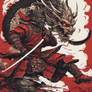 Samurai warrior wearing skull mask with red armour