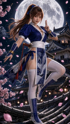 Kasumi Moonlit Rooftop Ninja Portrait