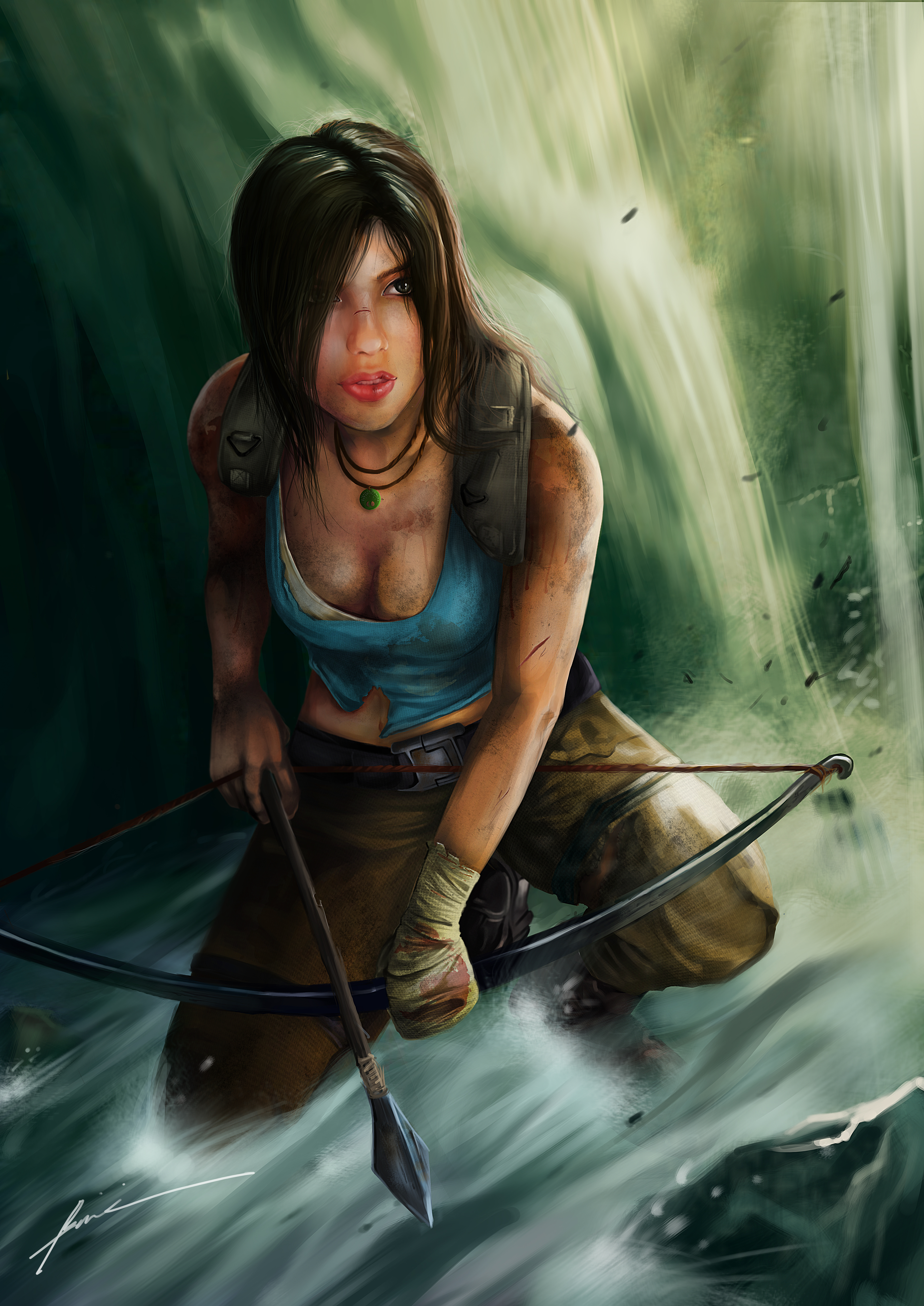 Lara Croft by the waterfall