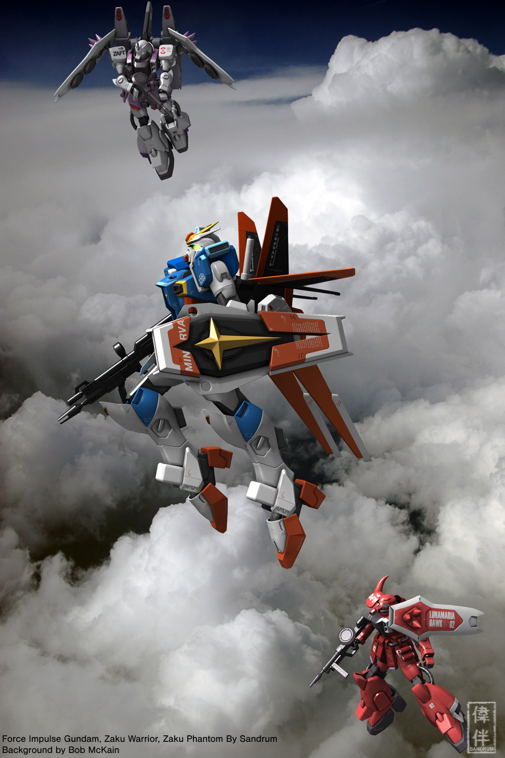 Force Impulse Gundam and Zakus