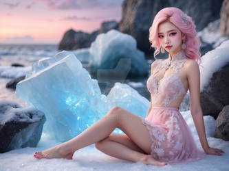 Ice queen in pink lace dress