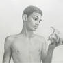 Young Man Looking at a Seashell, pencil drawing