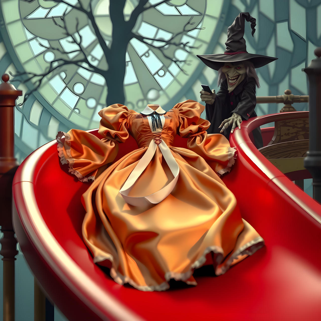 Turned to a dress by a witches fairground ride