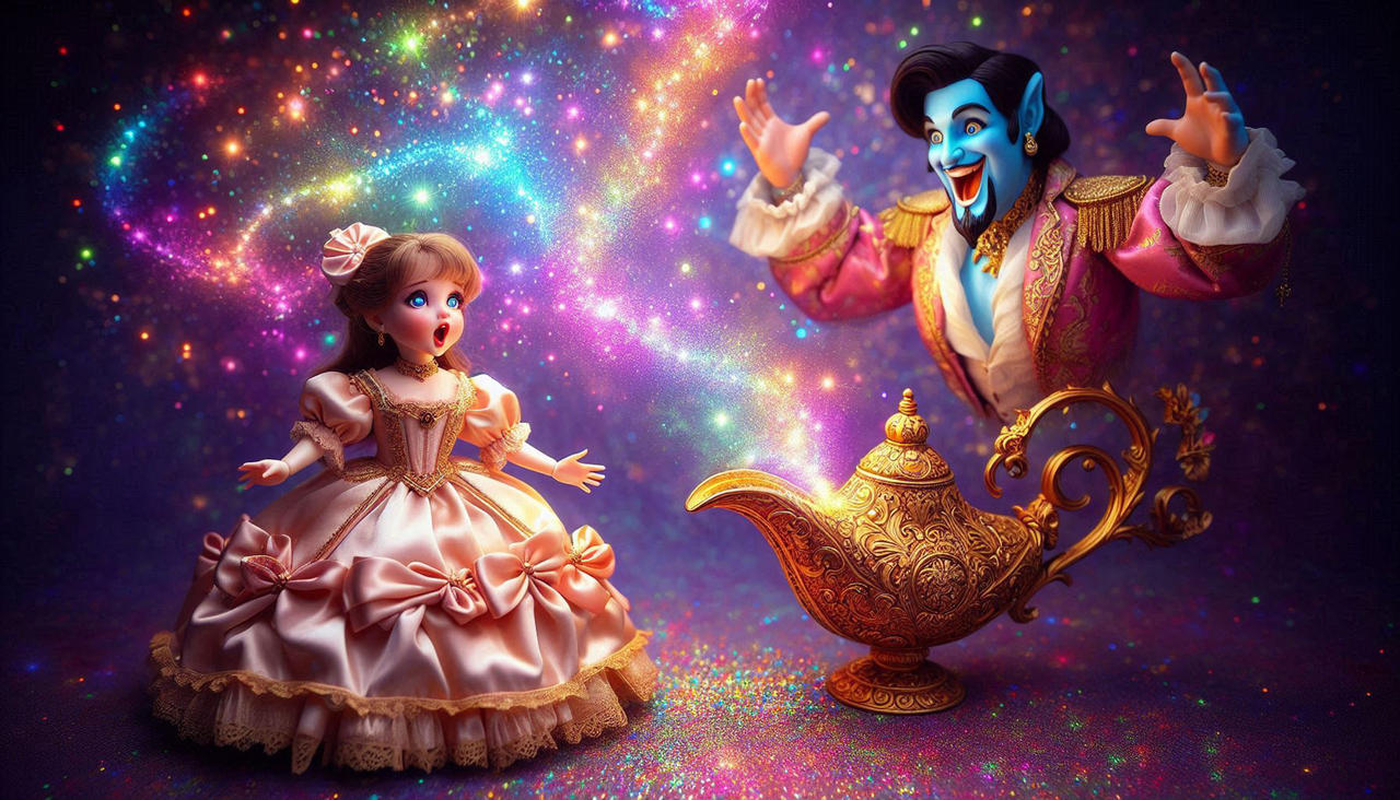 Genie grants her wish, but now she's only a doll