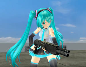 hatsune miku with a shotgun