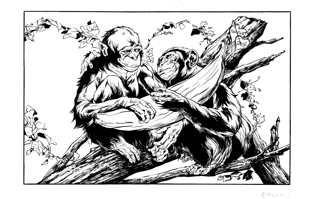 Brush Inking - Monkeys In Love