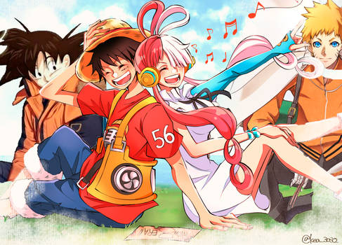Luffy x Uta with Goku and Naruto
