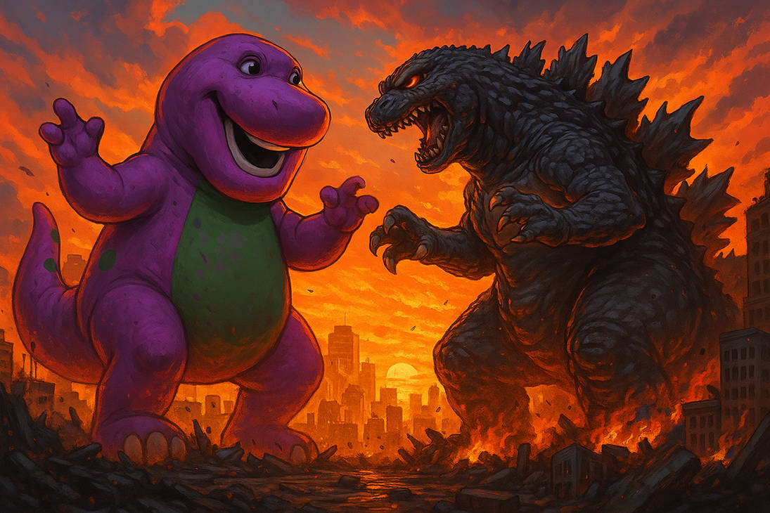 Barney vs Godzilla by Crishark on DeviantArt