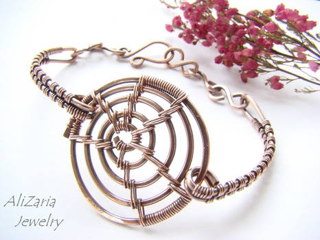 Spider web bracelet - copper wire - wire wrapped