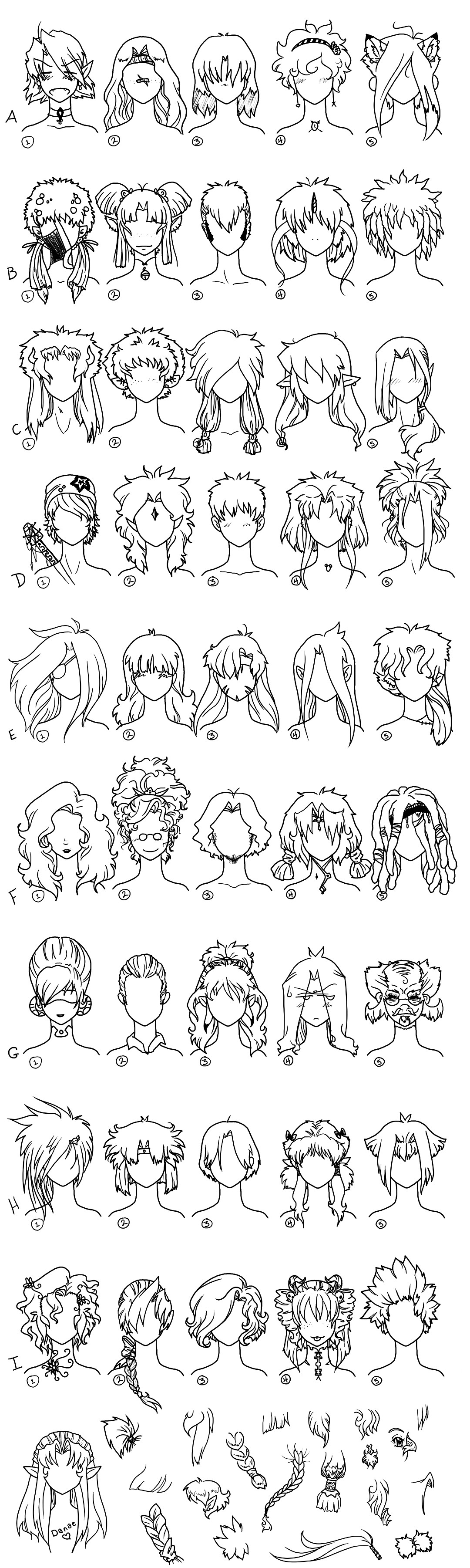 manga girl hair reference sheet