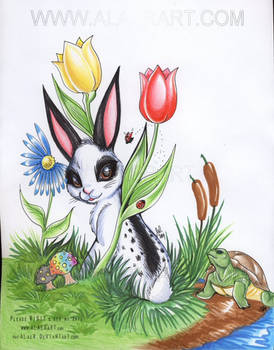1stFineArt Tulips Bunny Turtle