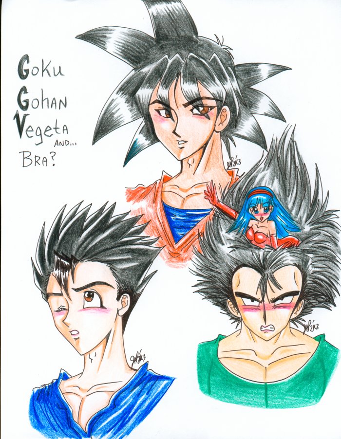 Goku, Gohan, Vegeta, Bra