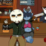 At the bar.