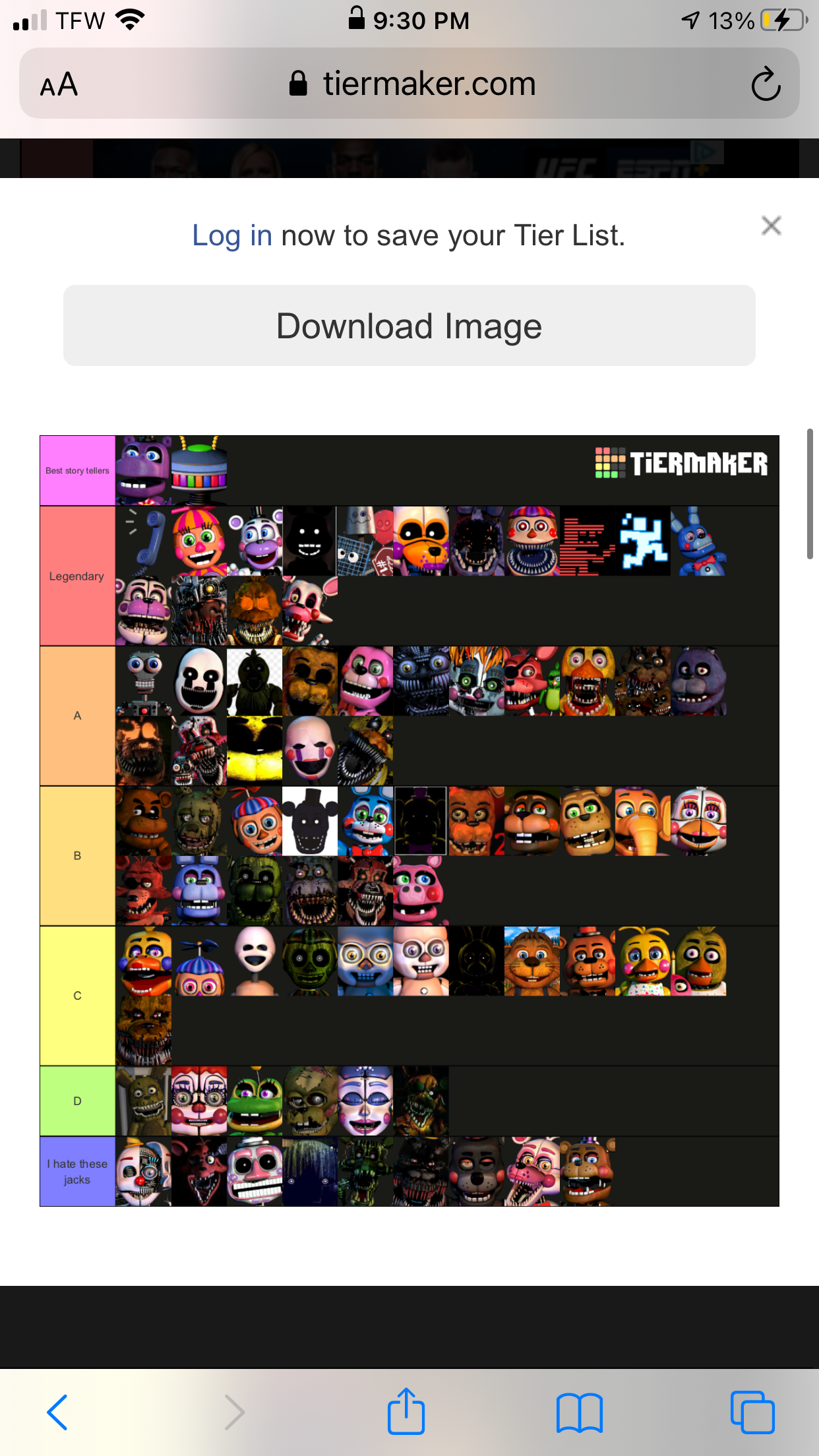 My Up-to-date FNaF Tier List! by Elijahfnaffan on DeviantArt