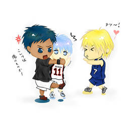 Aomine n Kise fighing for Kuroko