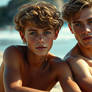 Brothers discuss at beach